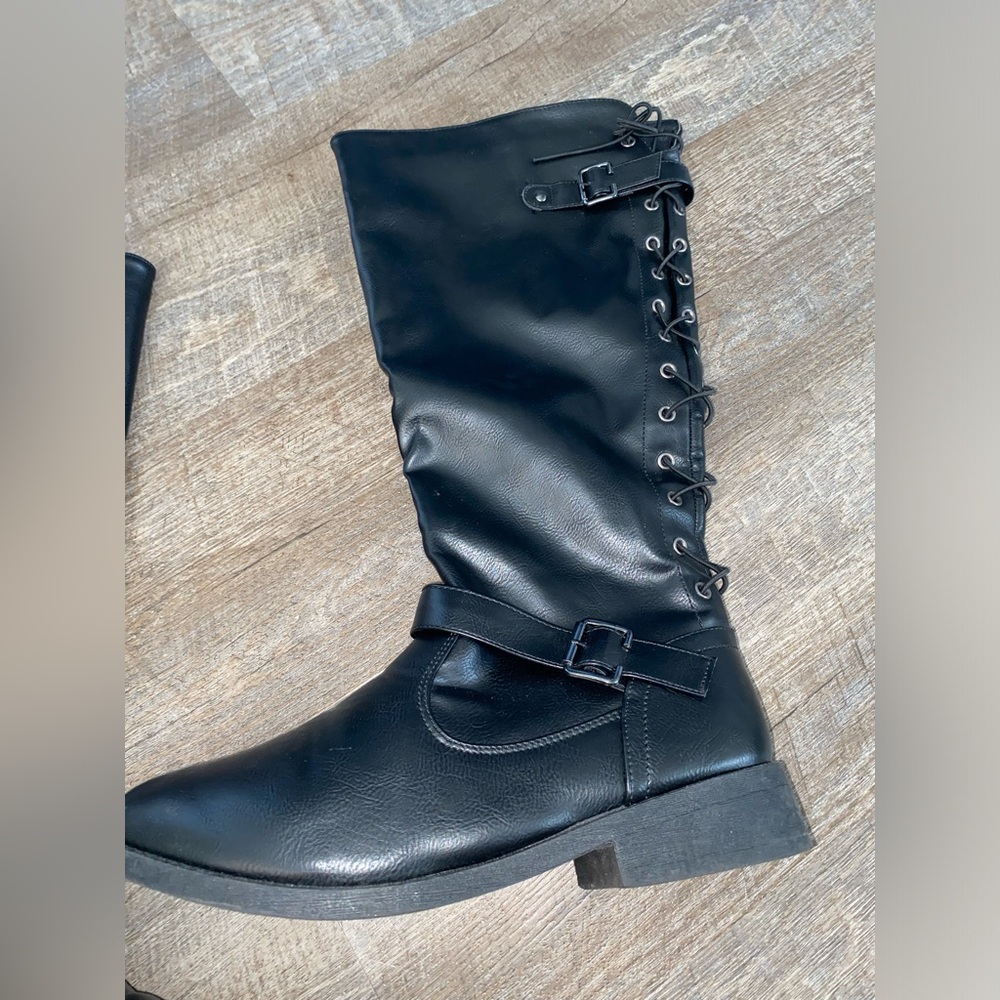 Wanted Lady Luck Decorative Lace-up Back Knee High Riding Boot - Vegan Leather - Picture 4 of 11